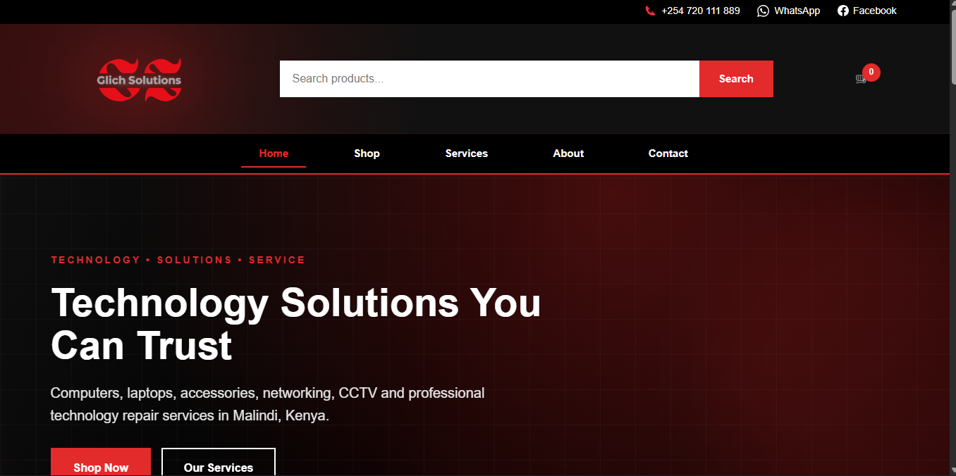 Screenshot of the Glich Solutions website